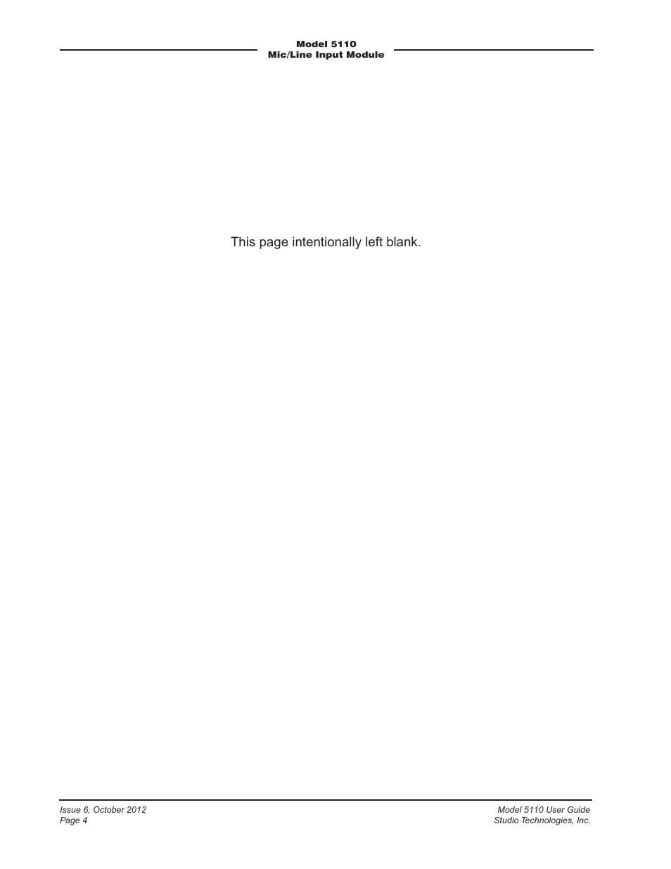 This page intentionally left blank | Studio Technologies 5110 V.3.0 User Manual | Page 4 / 15