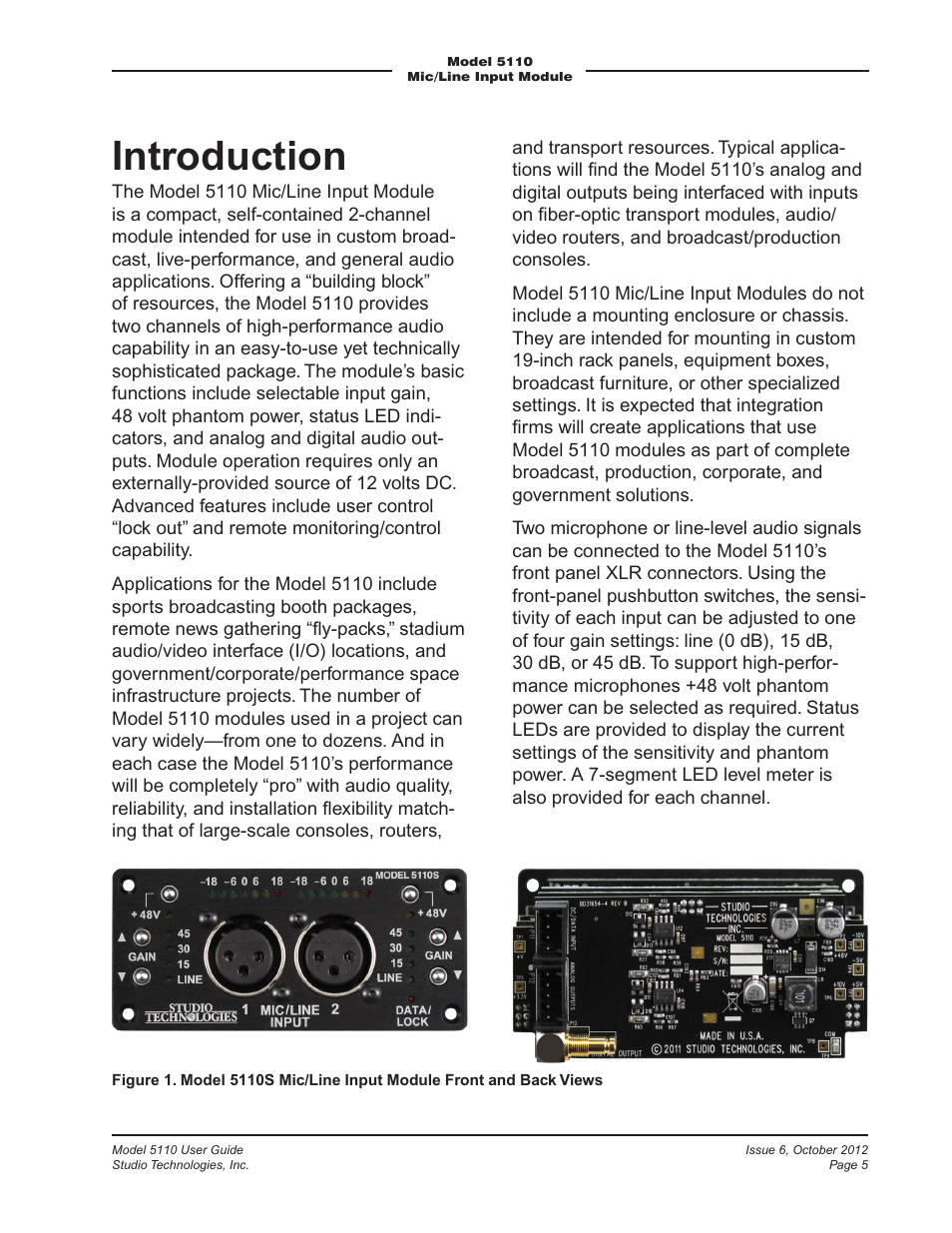 Introduction | Studio Technologies 5110 V.3.0 User Manual | Page 5 / 15