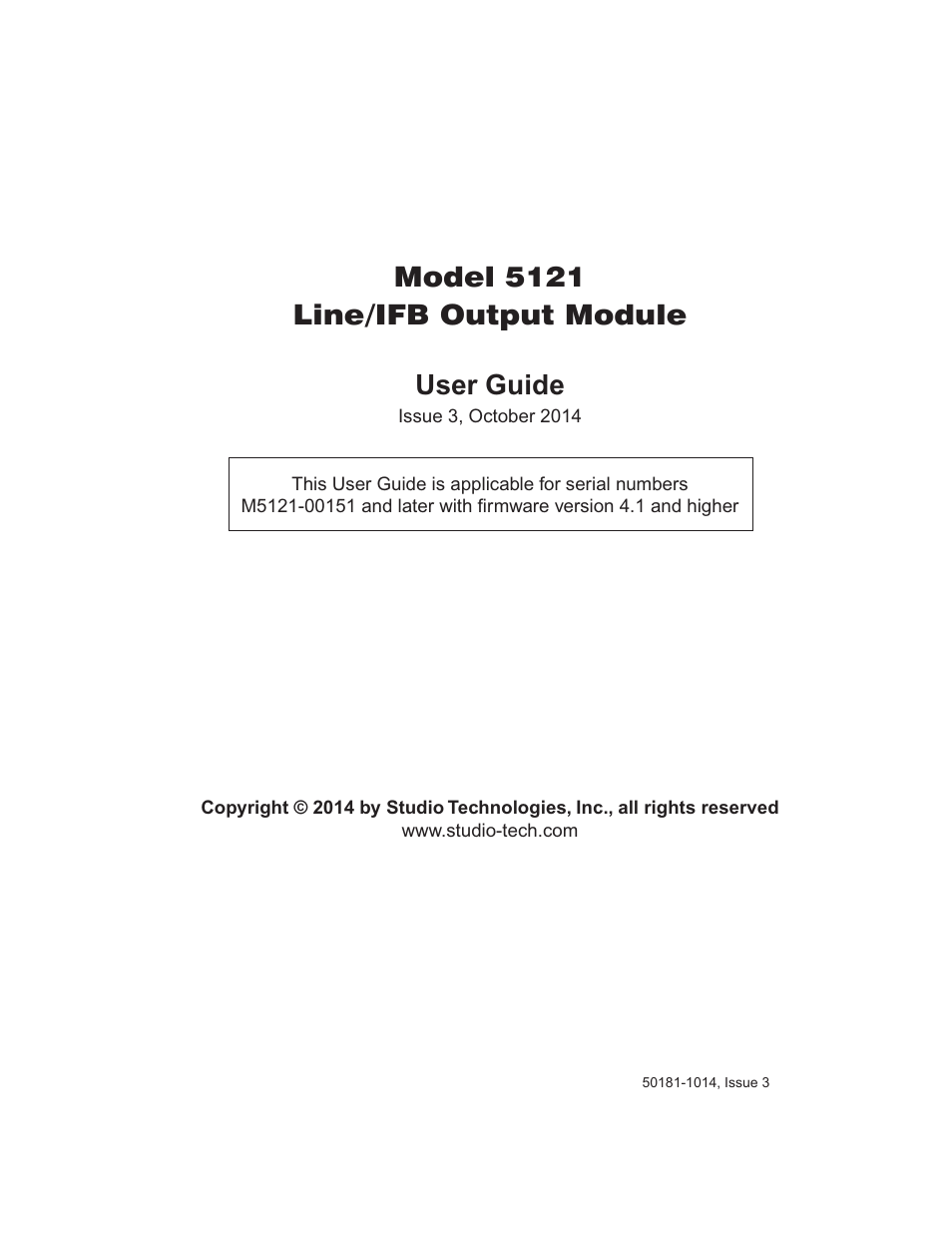 Studio Technologies 5121 User Manual | 19 pages