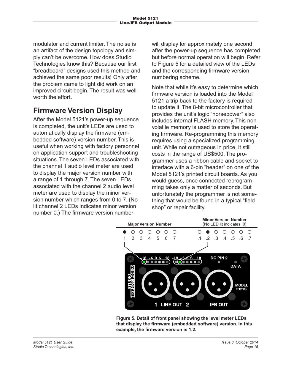 Firmware version display | Studio Technologies 5121 User Manual | Page 15 / 19