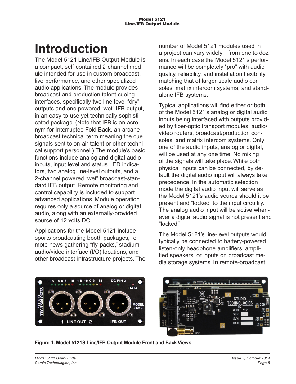 Introduction | Studio Technologies 5121 User Manual | Page 5 / 19