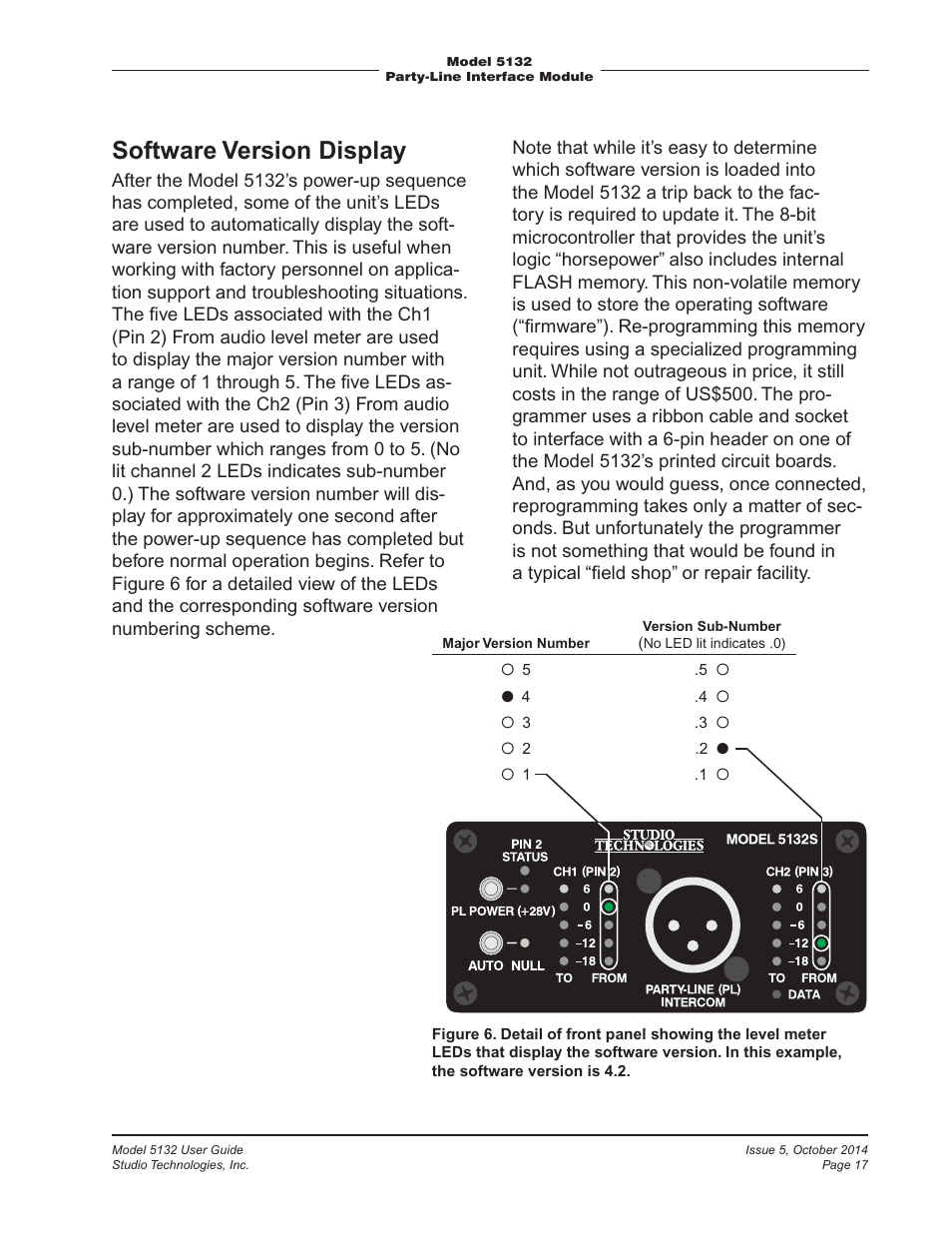 Software version display | Studio Technologies 5132 2014 User Manual | Page 17 / 23