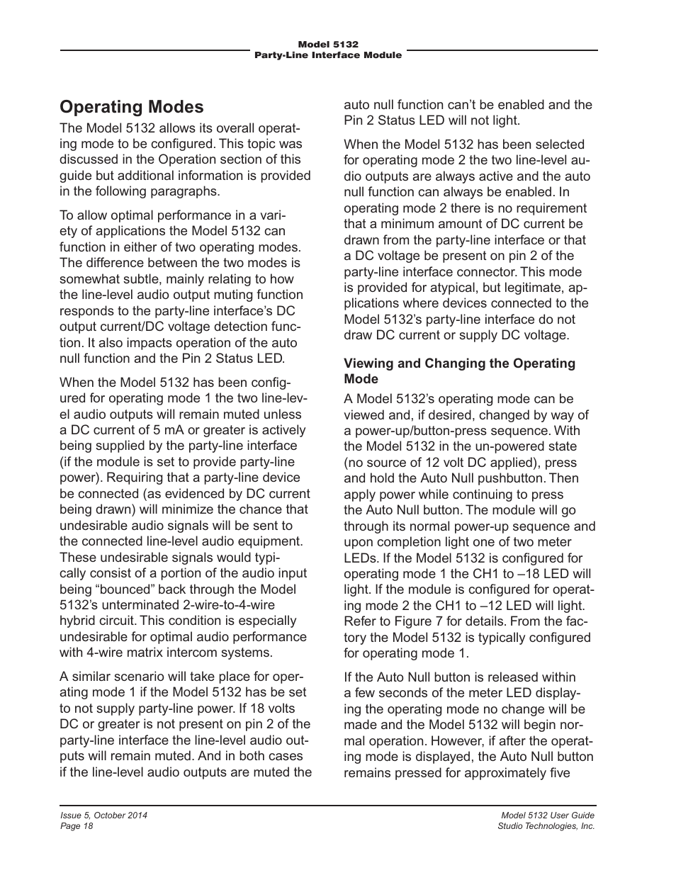 Operating modes | Studio Technologies 5132 2014 User Manual | Page 18 / 23