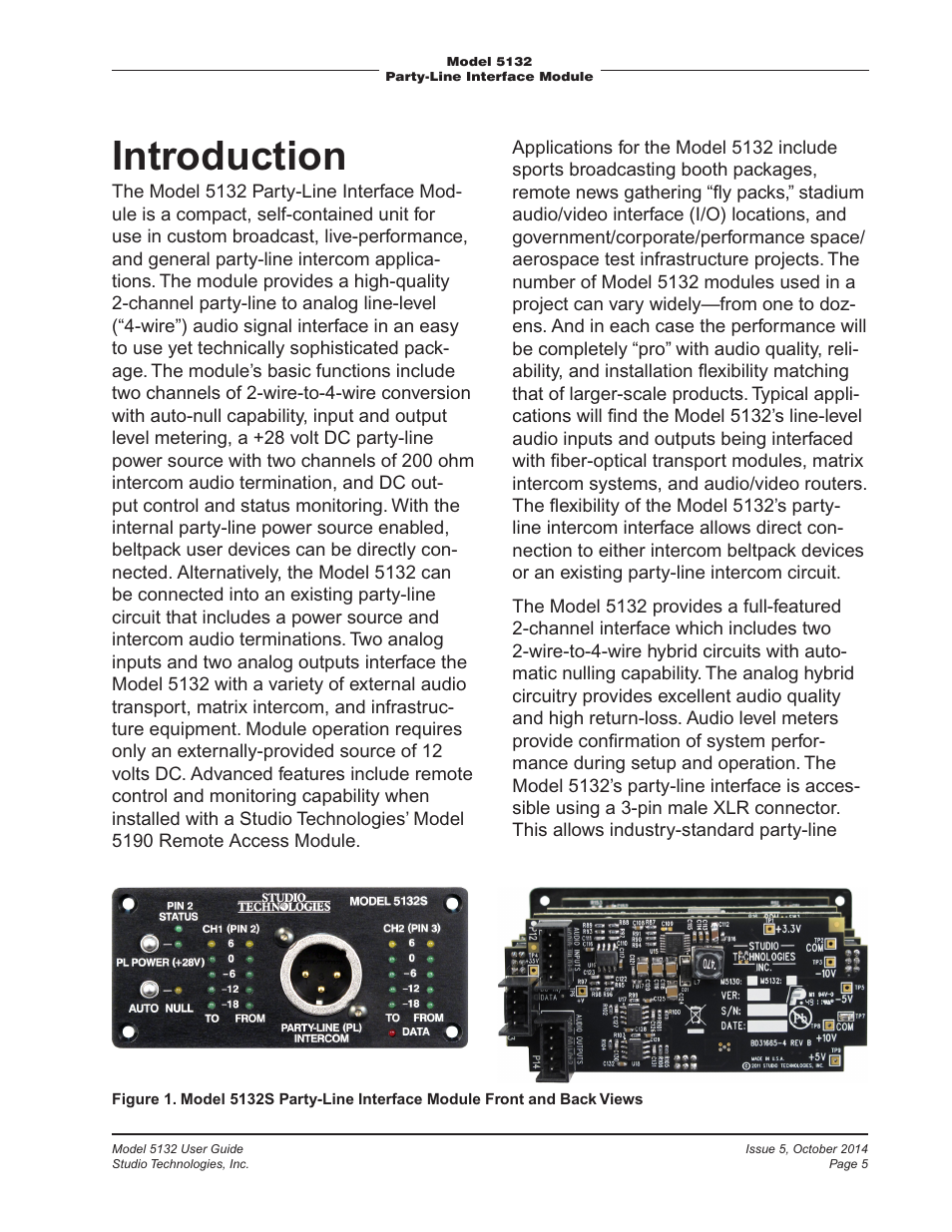 Introduction | Studio Technologies 5132 2014 User Manual | Page 5 / 23