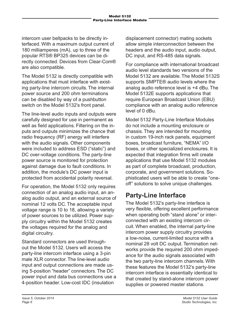 Party-line interface | Studio Technologies 5132 2014 User Manual | Page 6 / 23