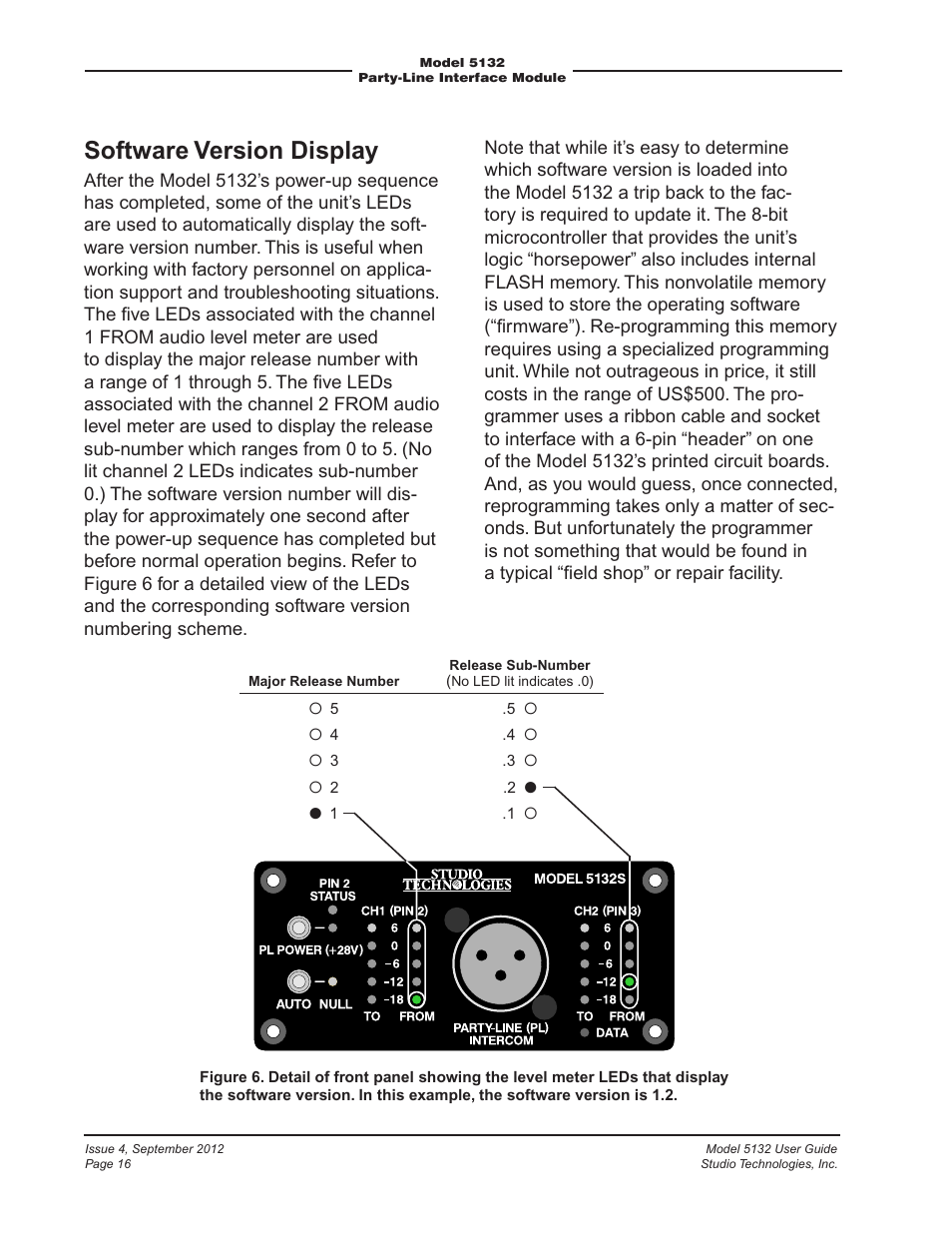 Software version display | Studio Technologies 5132 2012 User Manual | Page 16 / 21