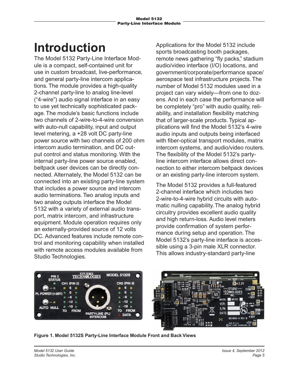 Introduction | Studio Technologies 5132 2012 User Manual | Page 5 / 21