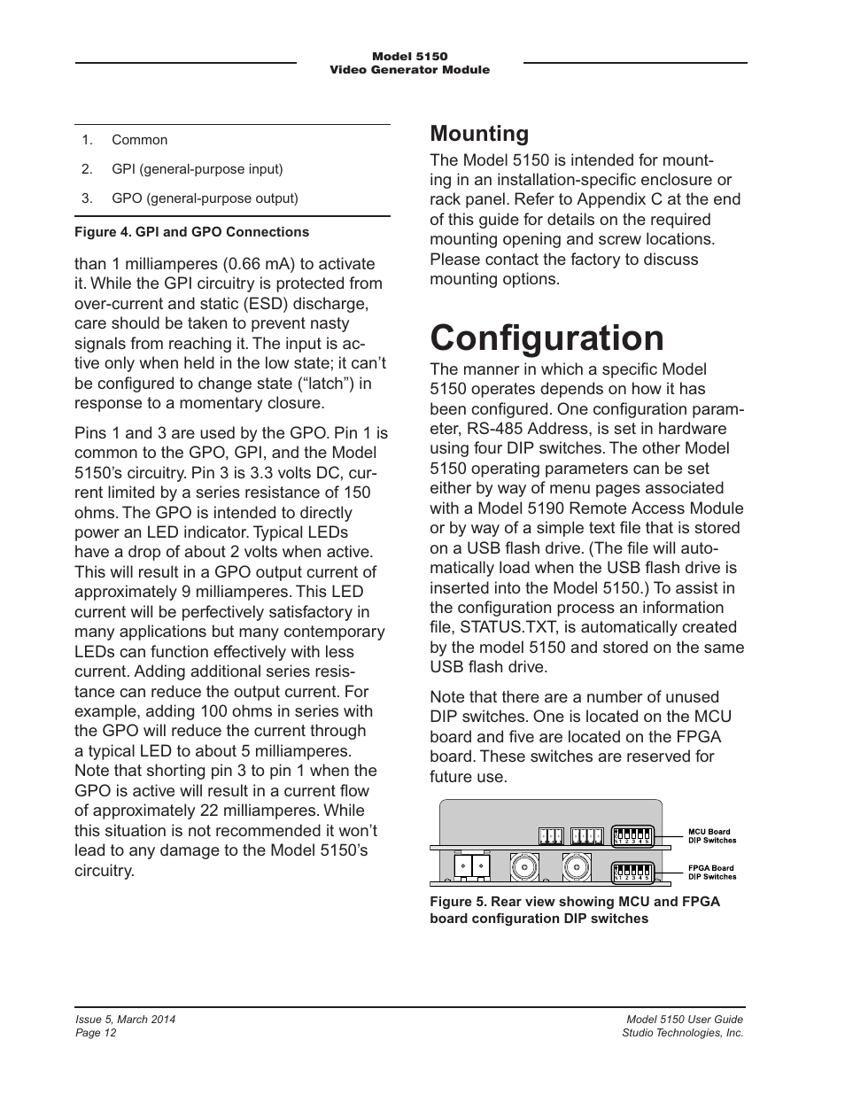 Configuration, Conﬁguration, Mounting | Studio Technologies 5150 V.1 User Manual | Page 12 / 33