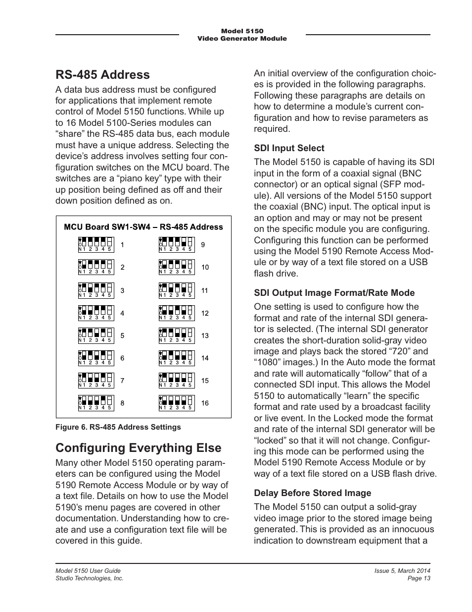 Rs-485 address, Conﬁguring everything else | Studio Technologies 5150 V.1 User Manual | Page 13 / 33