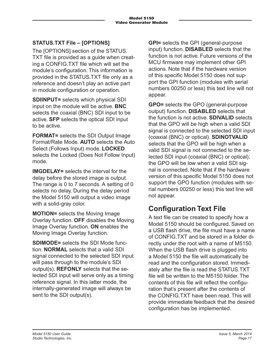 Conﬁguration text file | Studio Technologies 5150 V.1 User Manual | Page 17 / 33