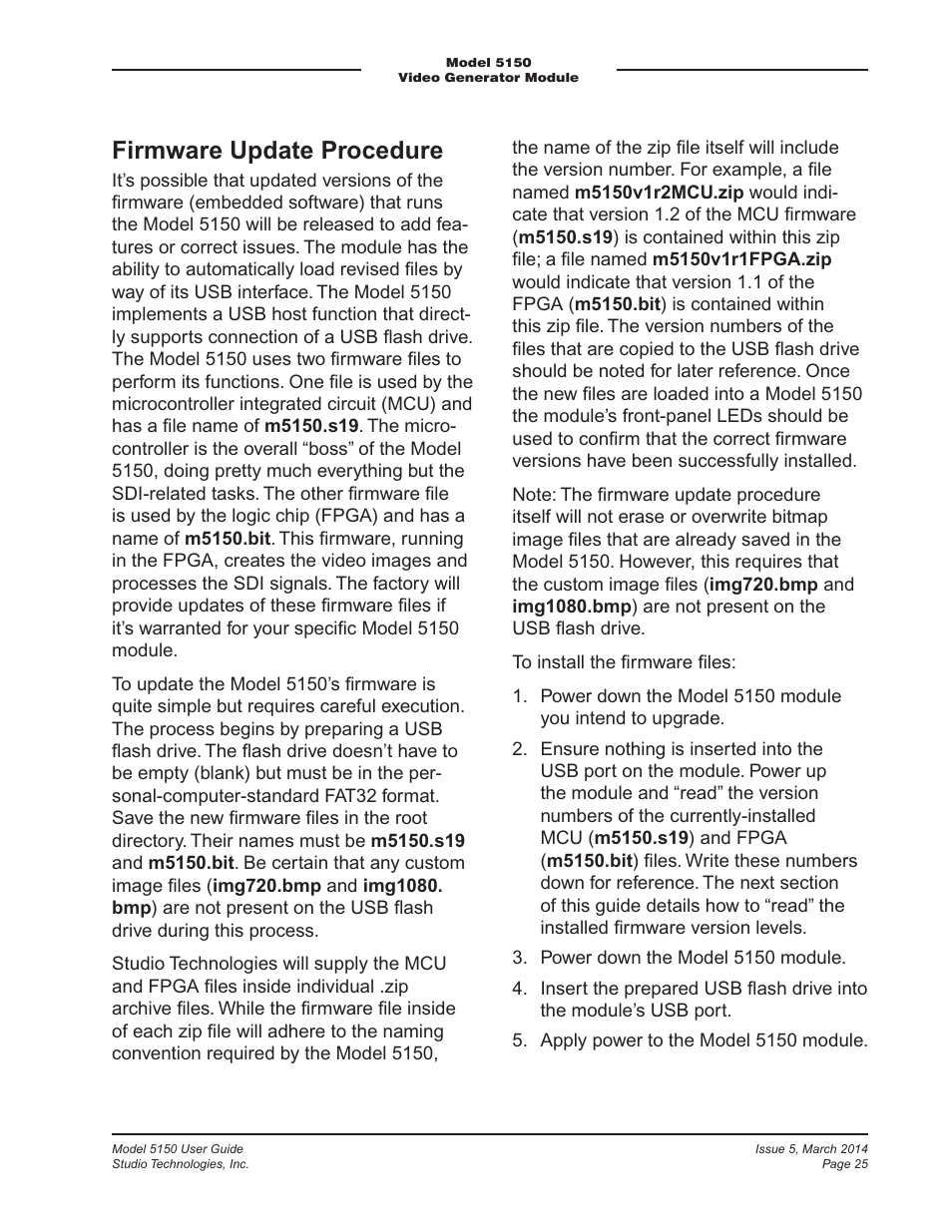 Firmware update procedure | Studio Technologies 5150 V.1 User Manual | Page 25 / 33
