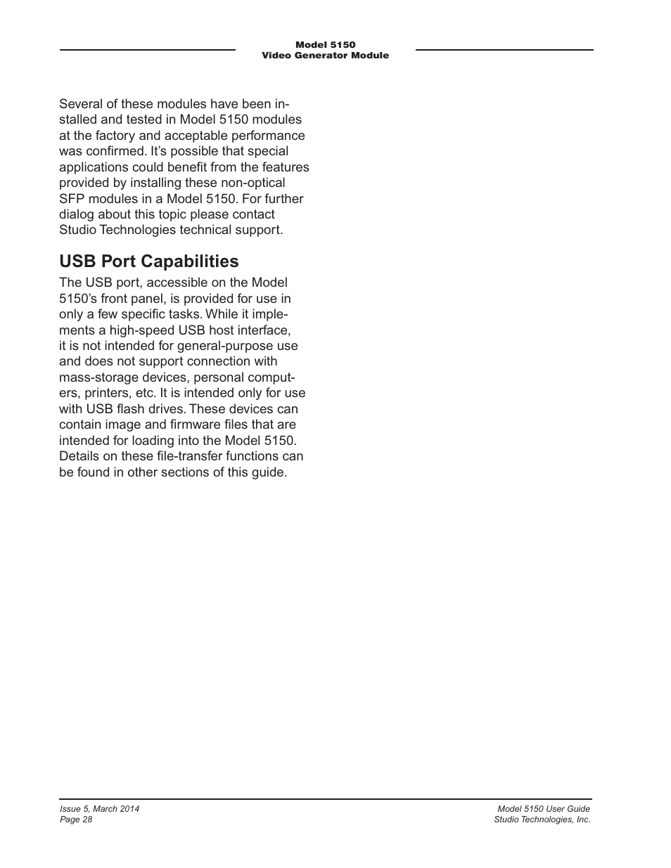 Usb port capabilities | Studio Technologies 5150 V.1 User Manual | Page 28 / 33