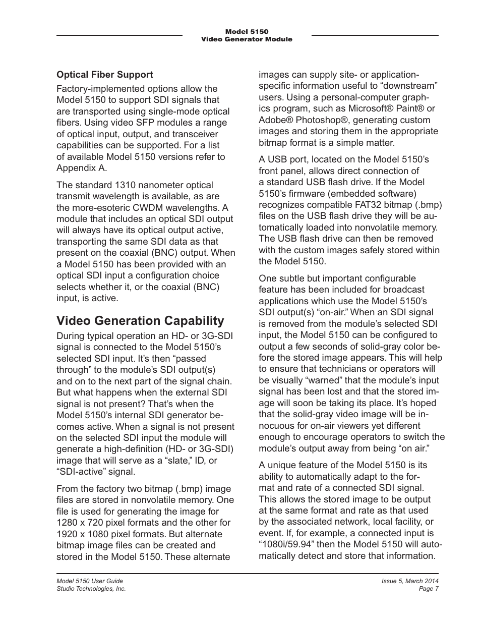 Video generation capability | Studio Technologies 5150 V.1 User Manual | Page 7 / 33