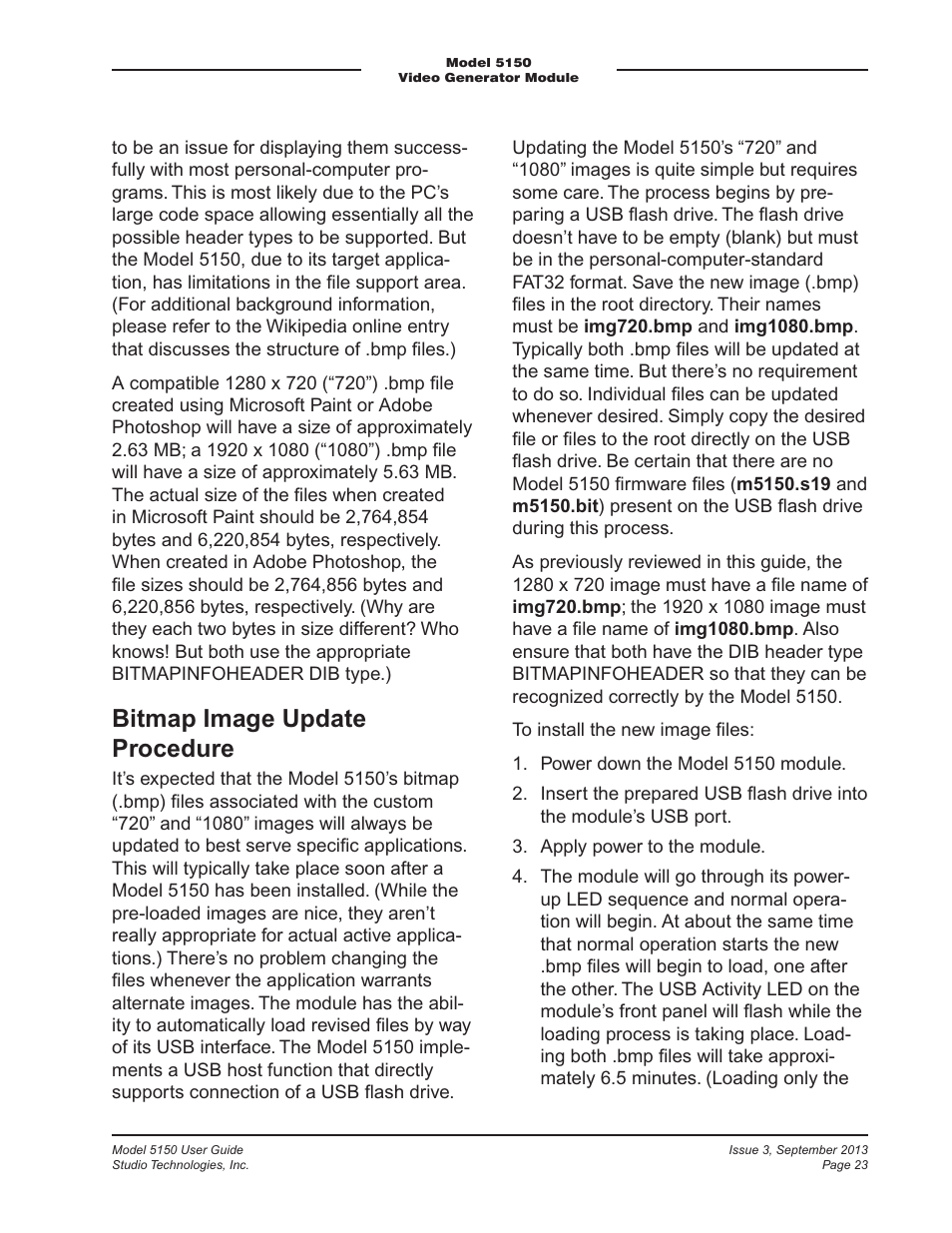 Bitmap image update procedure | Studio Technologies 5150 V.2 User Manual | Page 23 / 33
