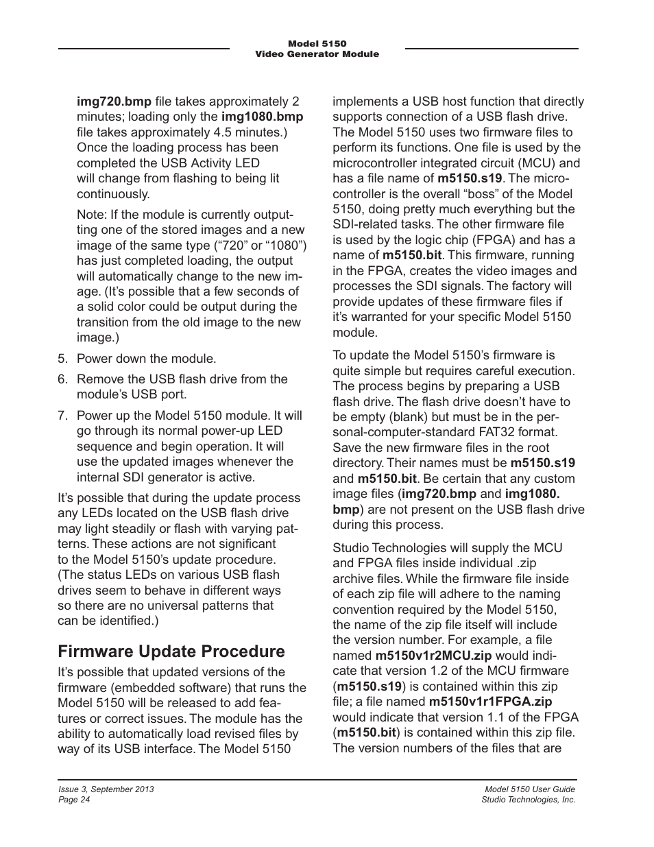 Firmware update procedure | Studio Technologies 5150 V.2 User Manual | Page 24 / 33