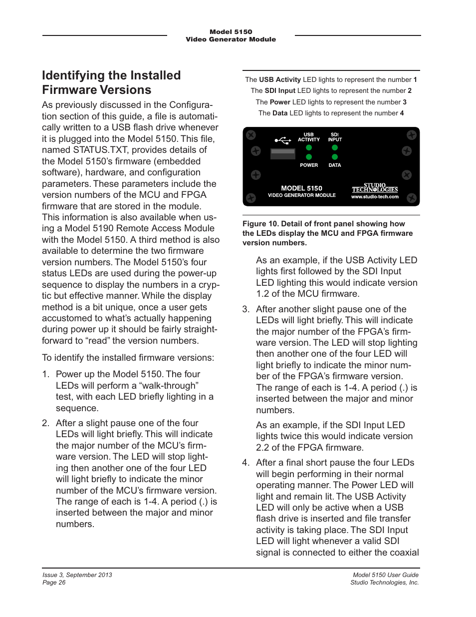 Identifying the installed firmware versions | Studio Technologies 5150 V.2 User Manual | Page 26 / 33
