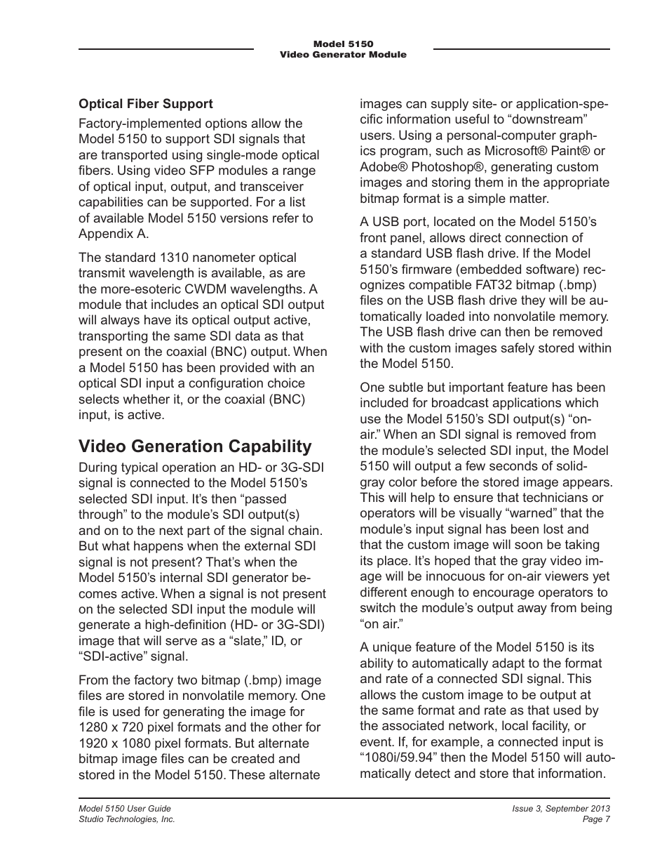 Video generation capability | Studio Technologies 5150 V.2 User Manual | Page 7 / 33