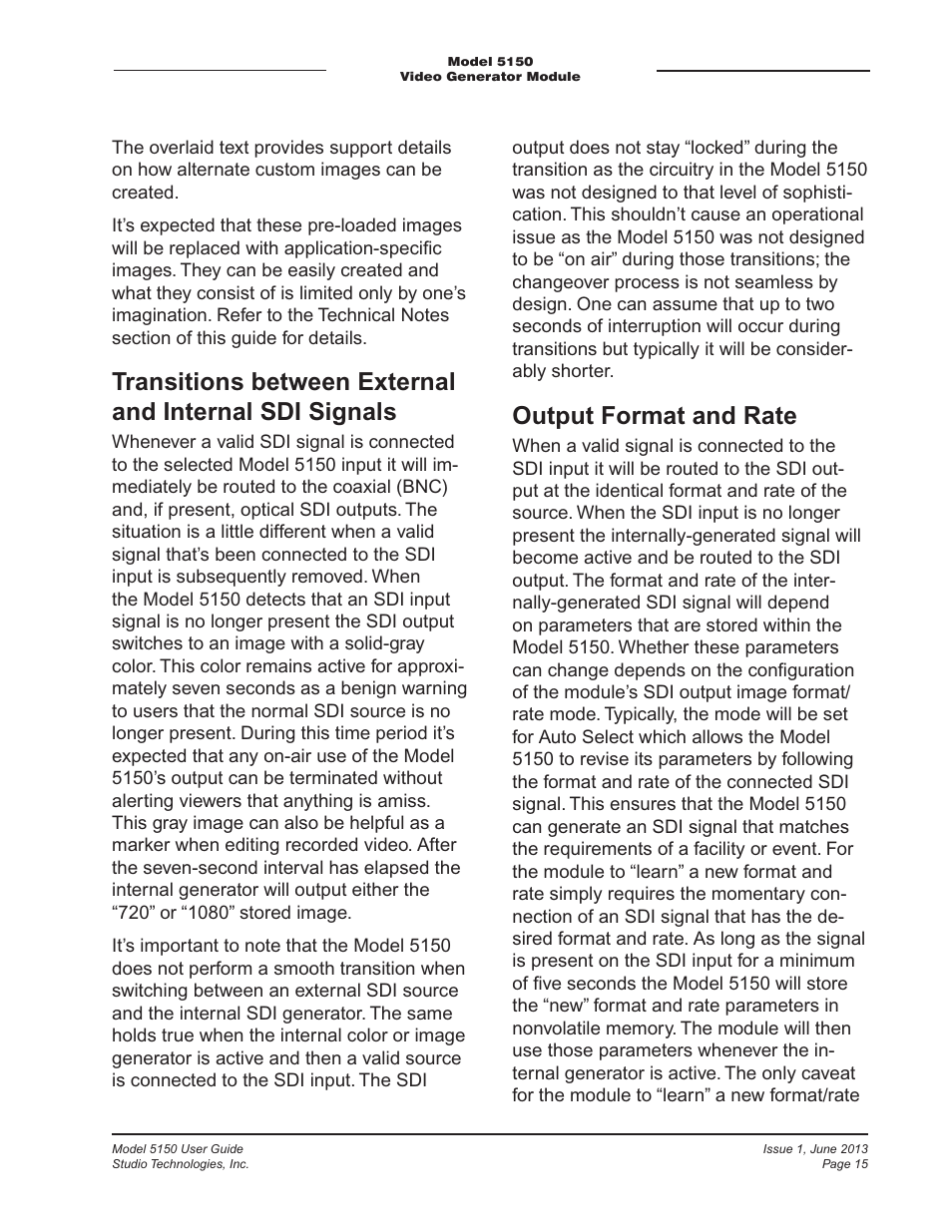 Output format and rate | Studio Technologies 5150 V.3 User Manual | Page 15 / 27