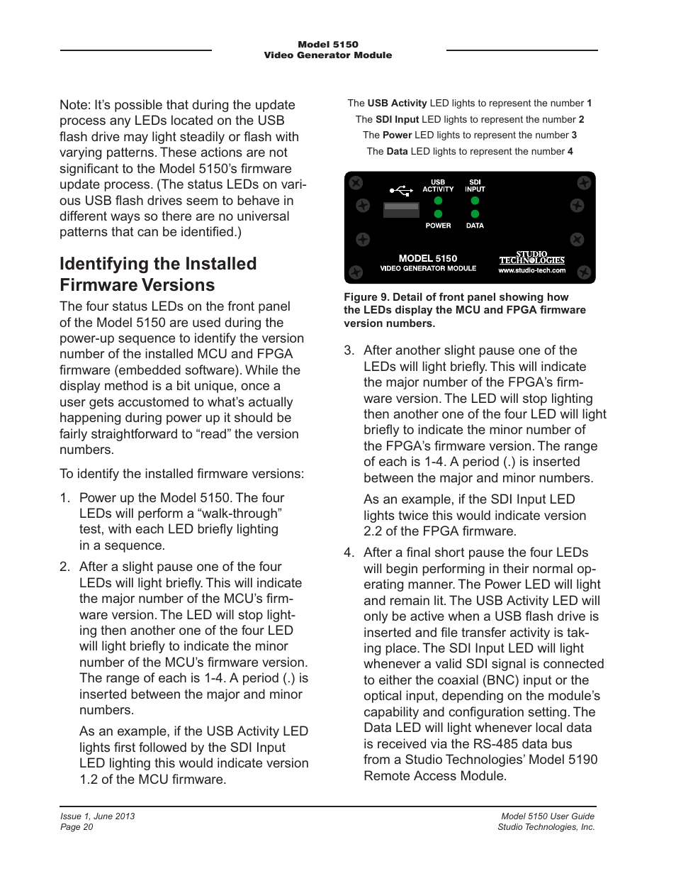 Identifying the installed firmware versions | Studio Technologies 5150 V.3 User Manual | Page 20 / 27