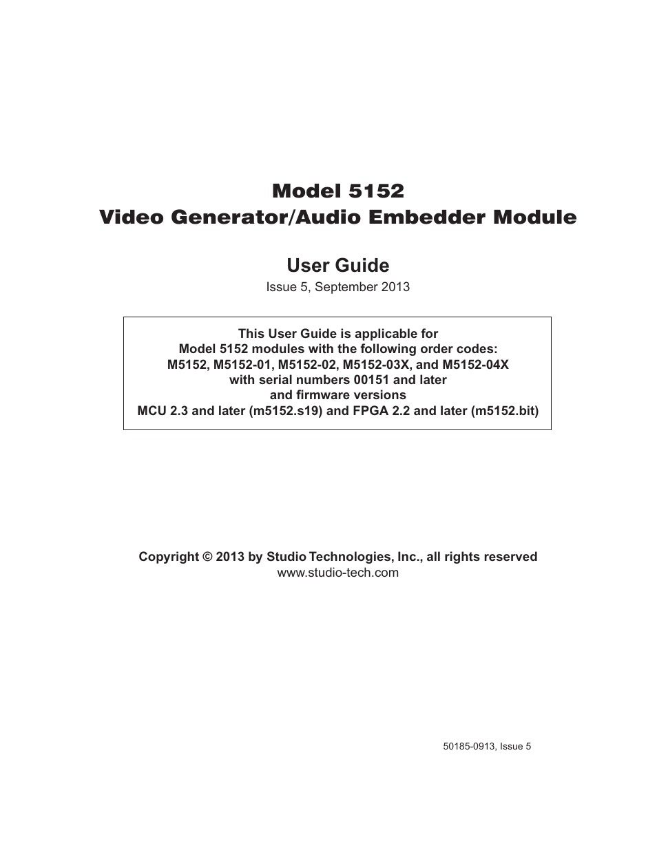 Studio Technologies 5152 V.1 User Manual | 39 pages