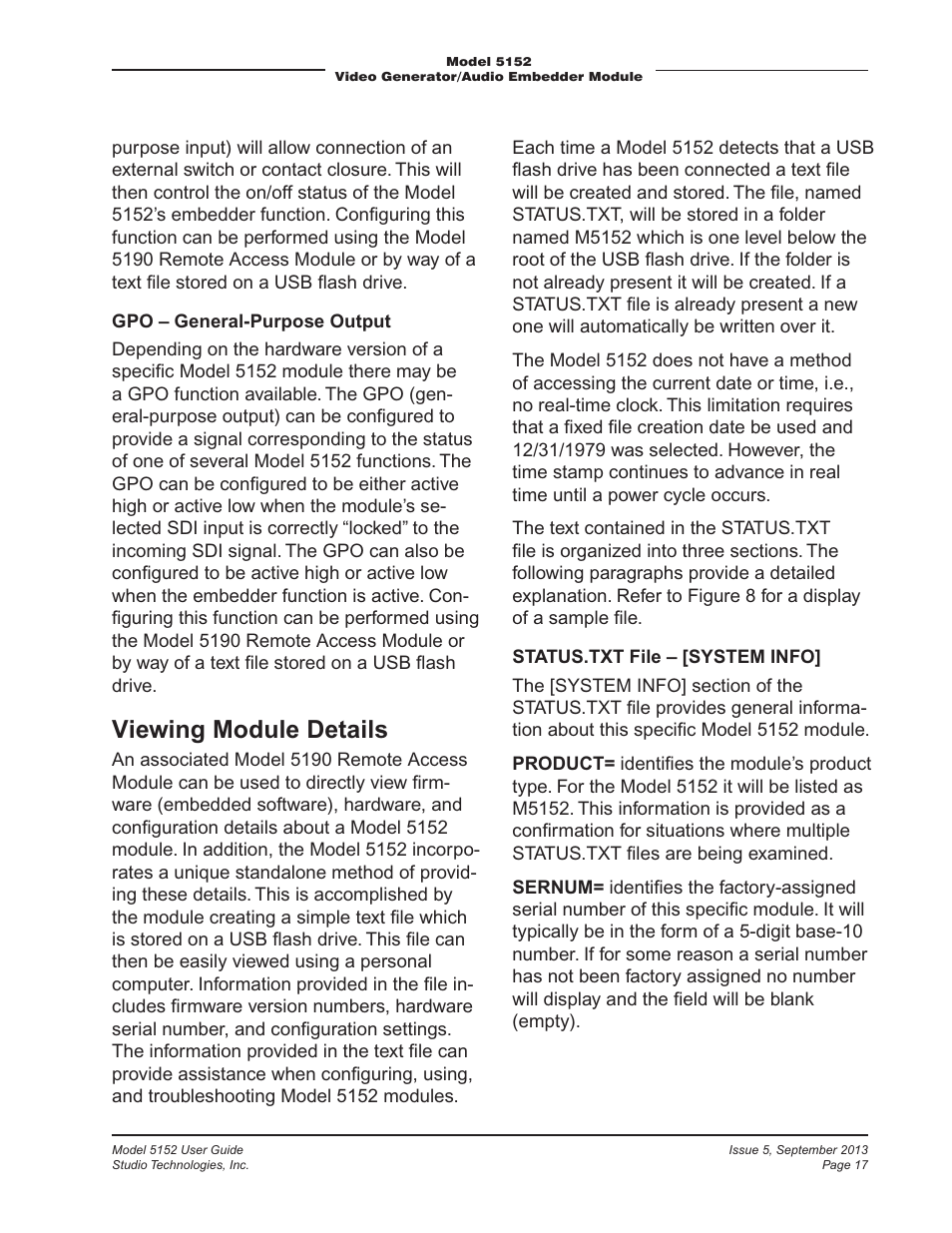 Viewing module details | Studio Technologies 5152 V.1 User Manual | Page 17 / 39