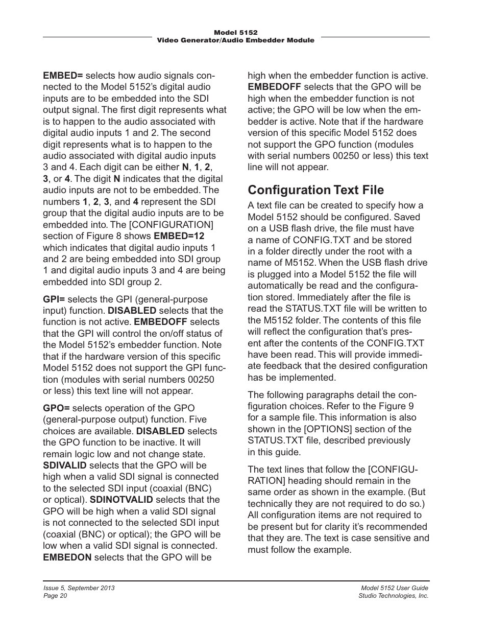 Conﬁguration text file | Studio Technologies 5152 V.1 User Manual | Page 20 / 39