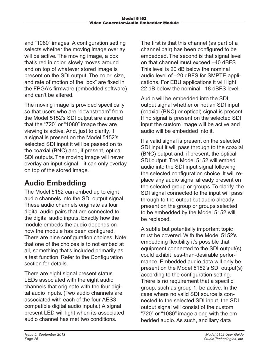 Audio embedding | Studio Technologies 5152 V.1 User Manual | Page 26 / 39