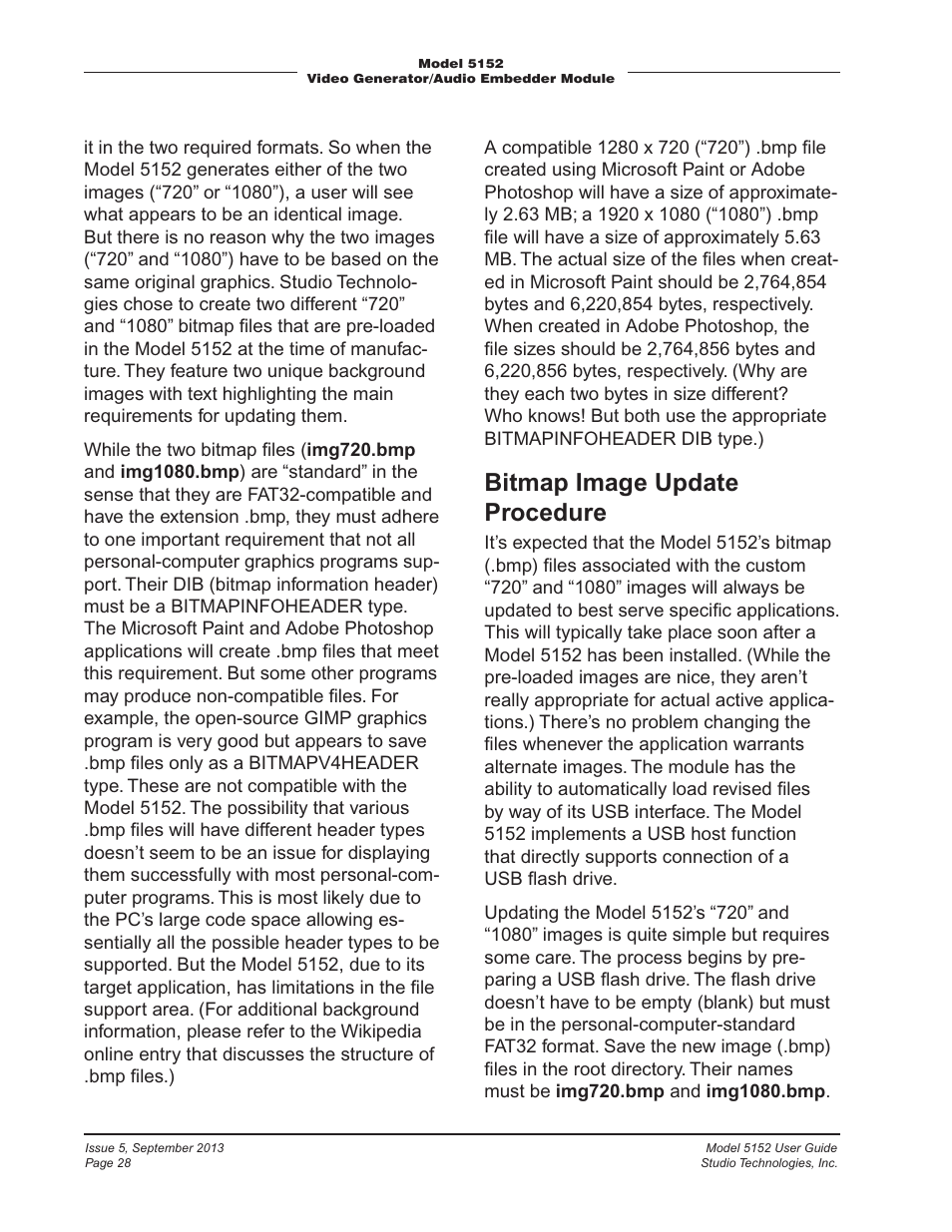 Bitmap image update procedure | Studio Technologies 5152 V.1 User Manual | Page 28 / 39