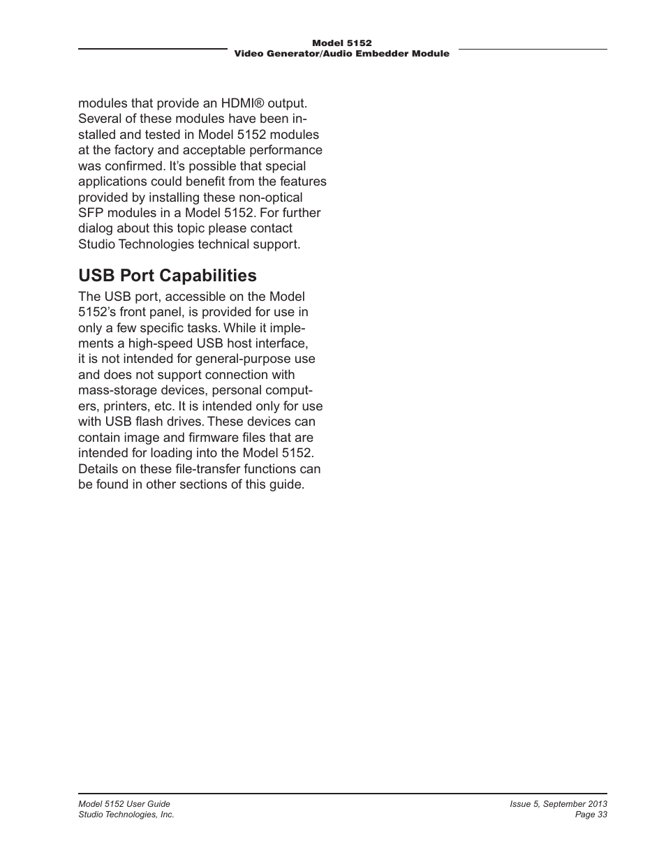 Usb port capabilities | Studio Technologies 5152 V.1 User Manual | Page 33 / 39