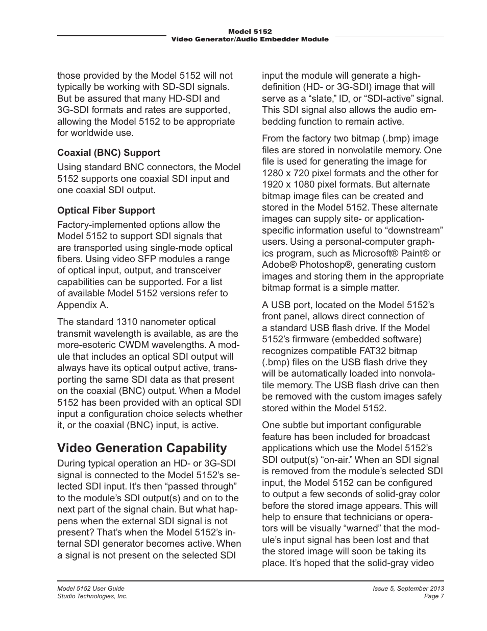 Video generation capability | Studio Technologies 5152 V.1 User Manual | Page 7 / 39