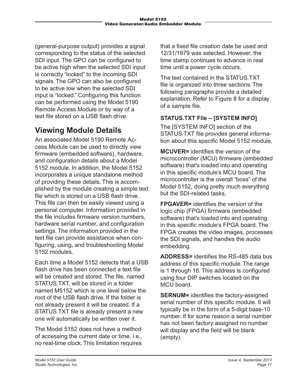 Viewing module details | Studio Technologies 5152 V.2 User Manual | Page 17 / 37