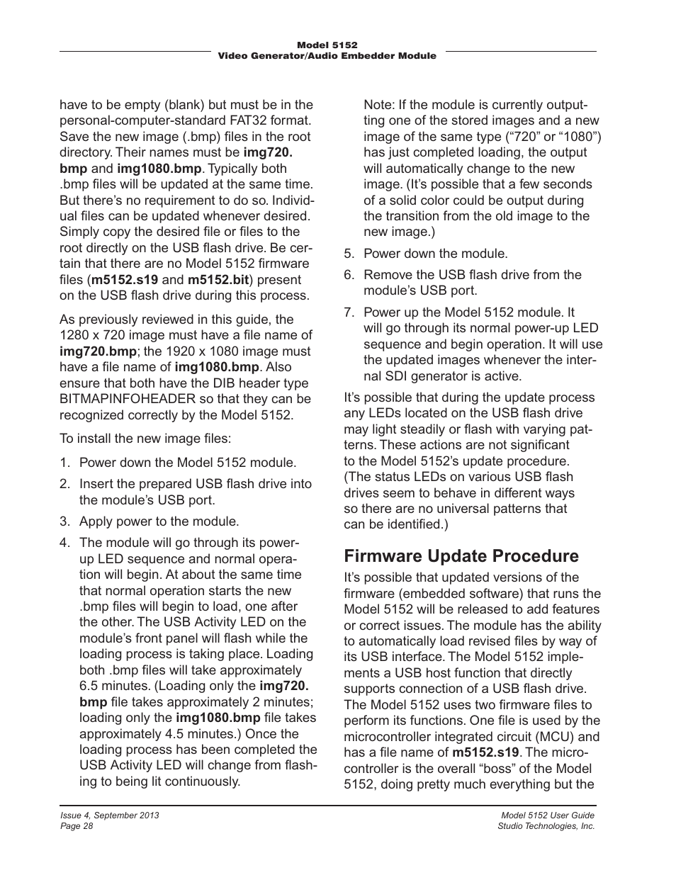 Firmware update procedure | Studio Technologies 5152 V.2 User Manual | Page 28 / 37