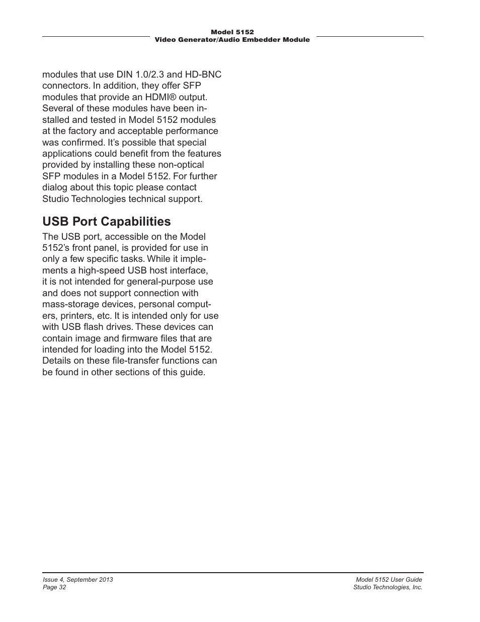 Usb port capabilities | Studio Technologies 5152 V.2 User Manual | Page 32 / 37
