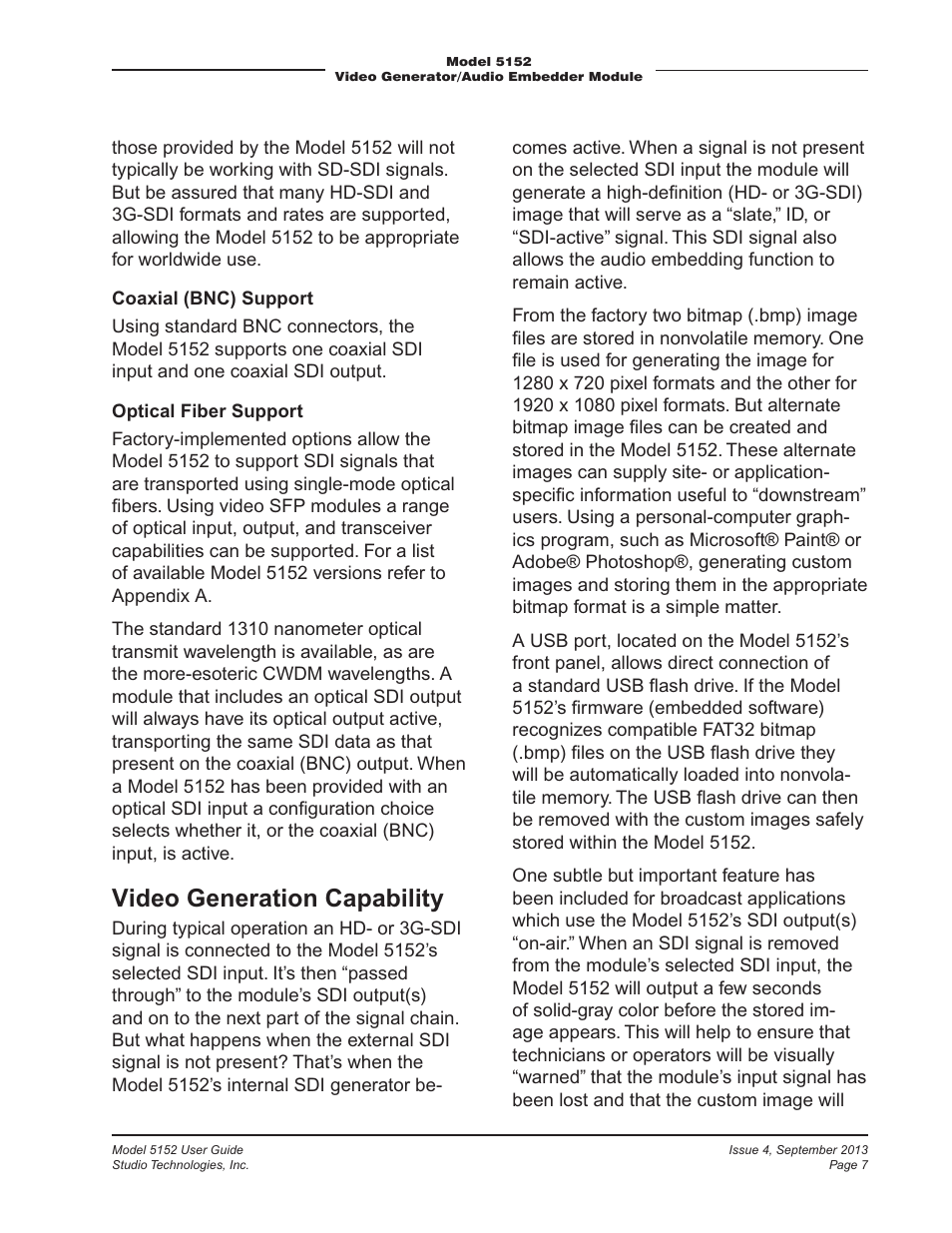 Video generation capability | Studio Technologies 5152 V.2 User Manual | Page 7 / 37