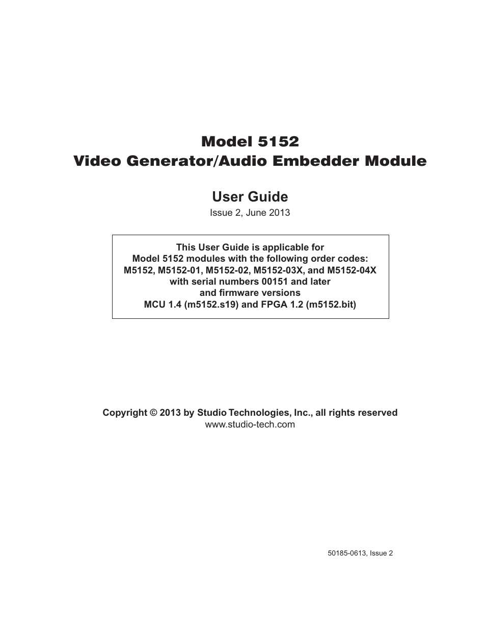 Studio Technologies 5152 V.3 User Manual | 31 pages