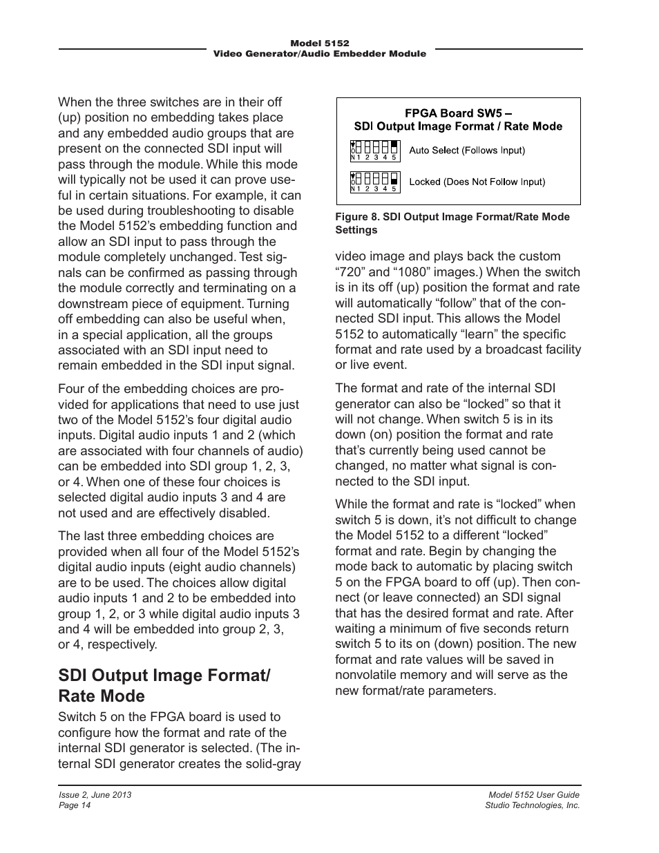 Sdi output image format/ rate mode | Studio Technologies 5152 V.3 User Manual | Page 14 / 31