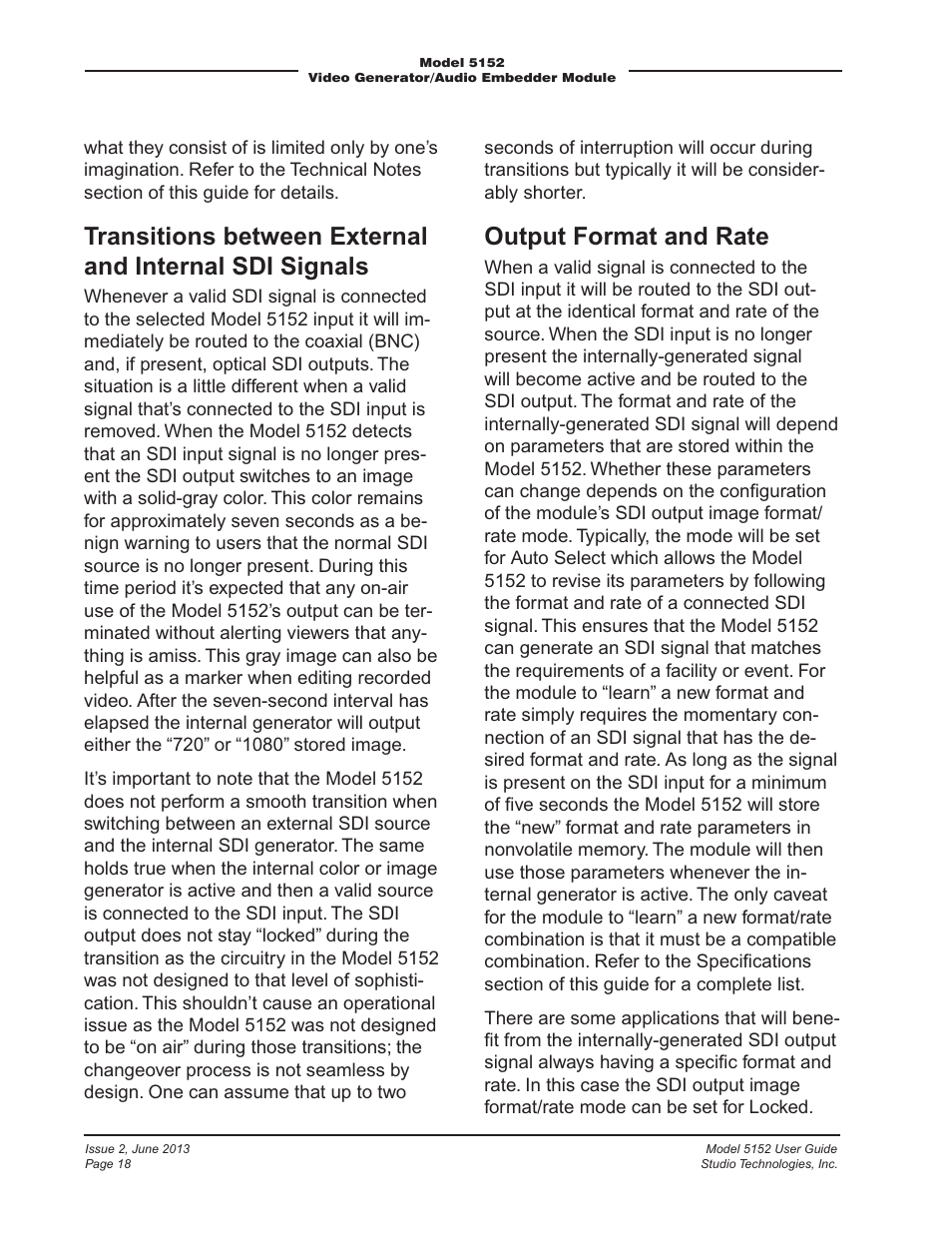 Output format and rate | Studio Technologies 5152 V.3 User Manual | Page 18 / 31