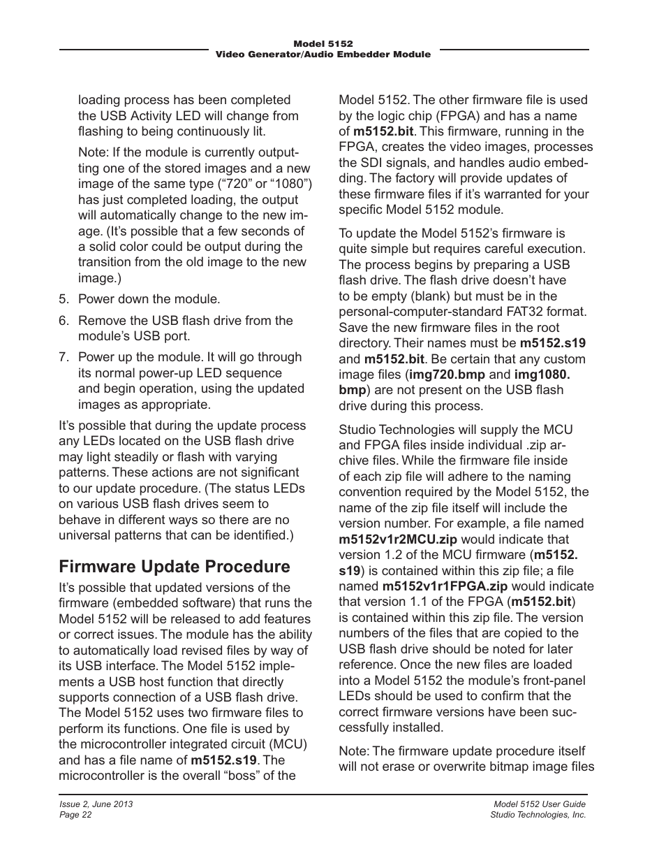 Firmware update procedure | Studio Technologies 5152 V.3 User Manual | Page 22 / 31