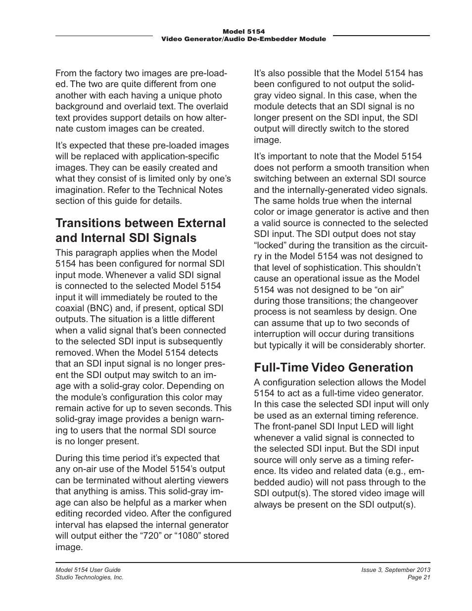 Full-time video generation | Studio Technologies 5154 User Manual | Page 21 / 33
