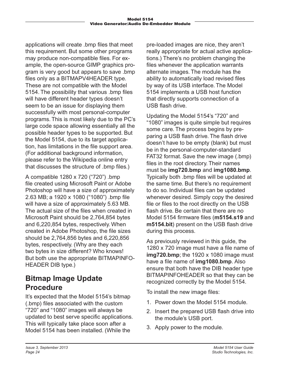 Bitmap image update procedure | Studio Technologies 5154 User Manual | Page 24 / 33