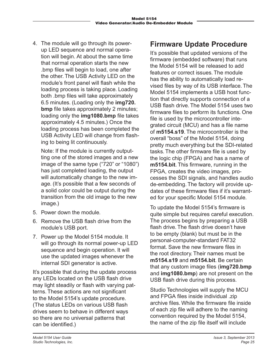 Firmware update procedure | Studio Technologies 5154 User Manual | Page 25 / 33