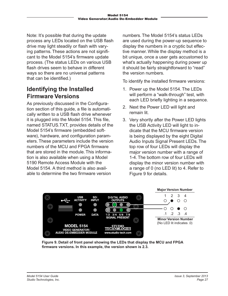 Identifying the installed firmware versions | Studio Technologies 5154 User Manual | Page 27 / 33