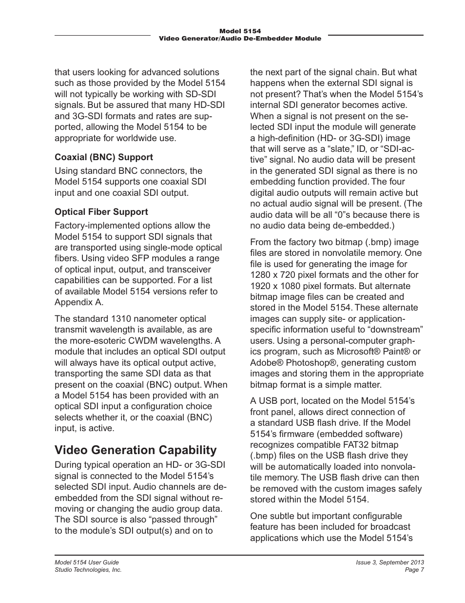 Video generation capability | Studio Technologies 5154 User Manual | Page 7 / 33