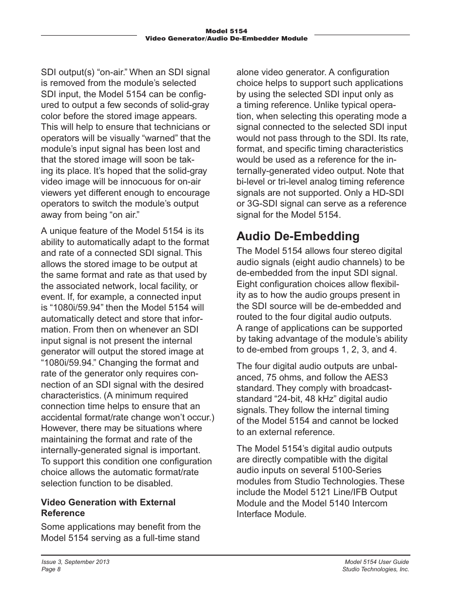 Audio de-embedding | Studio Technologies 5154 User Manual | Page 8 / 33