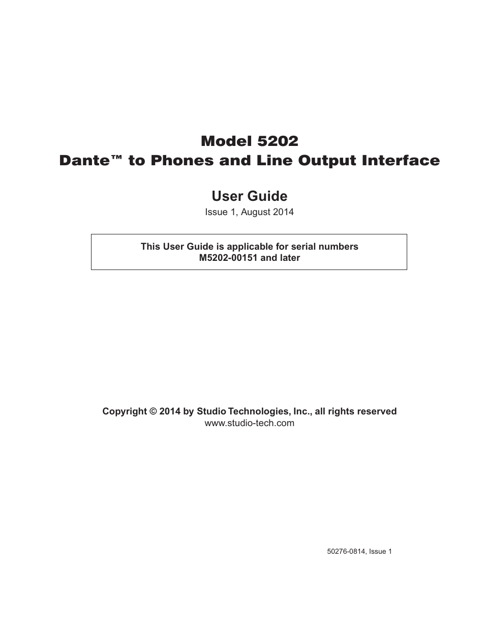 Studio Technologies 5202 User Manual | 9 pages