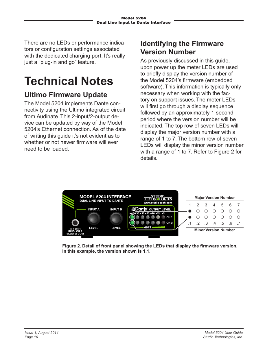 Ultimo firmware update, Identifying the firmware version number | Studio Technologies 5204 User Manual | Page 10 / 11