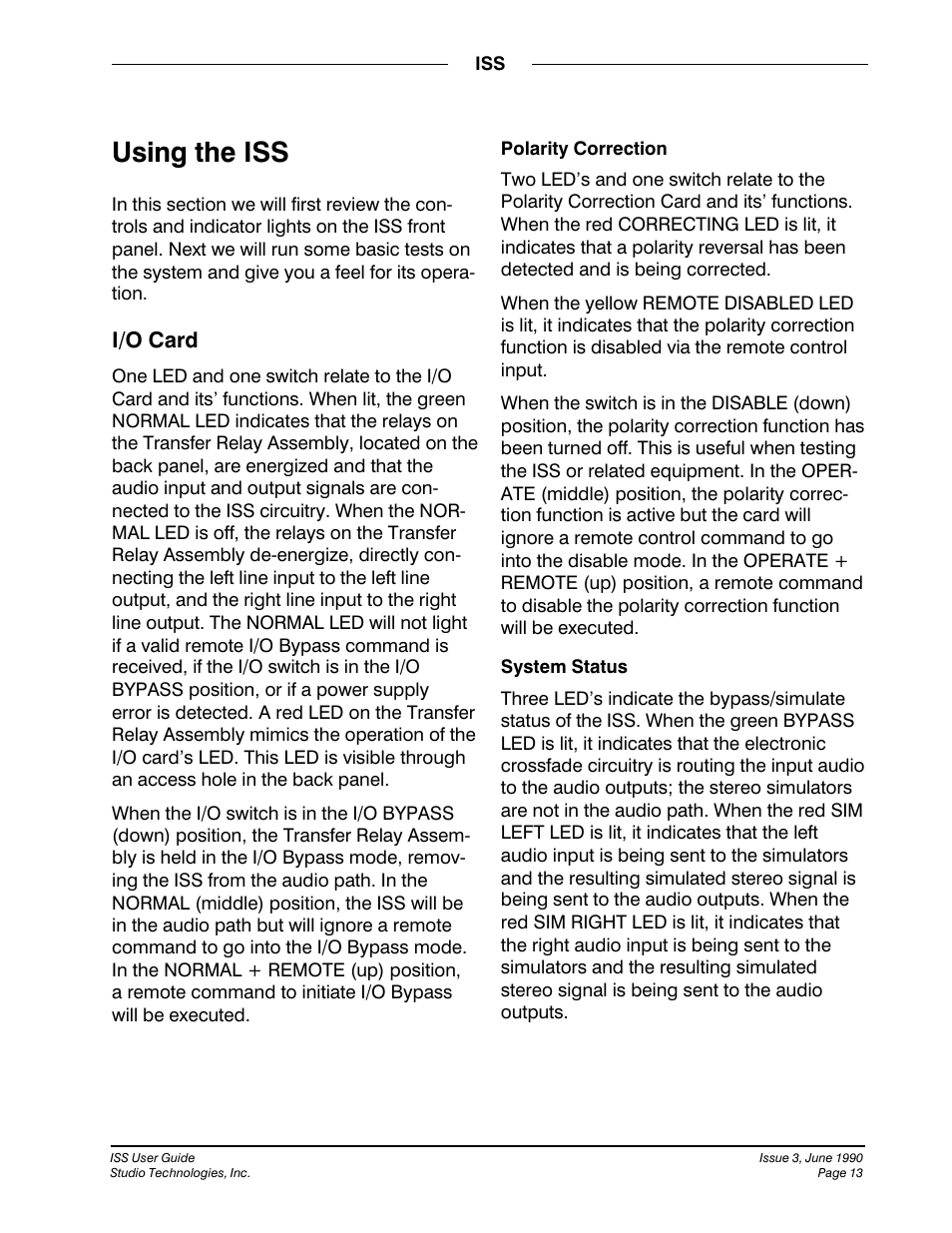 Using the iss | Studio Technologies ISS User Manual | Page 12 / 45