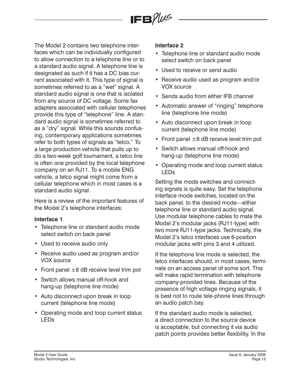 Studio Technologies IFB Plus 2007 User Manual | Page 13 / 51