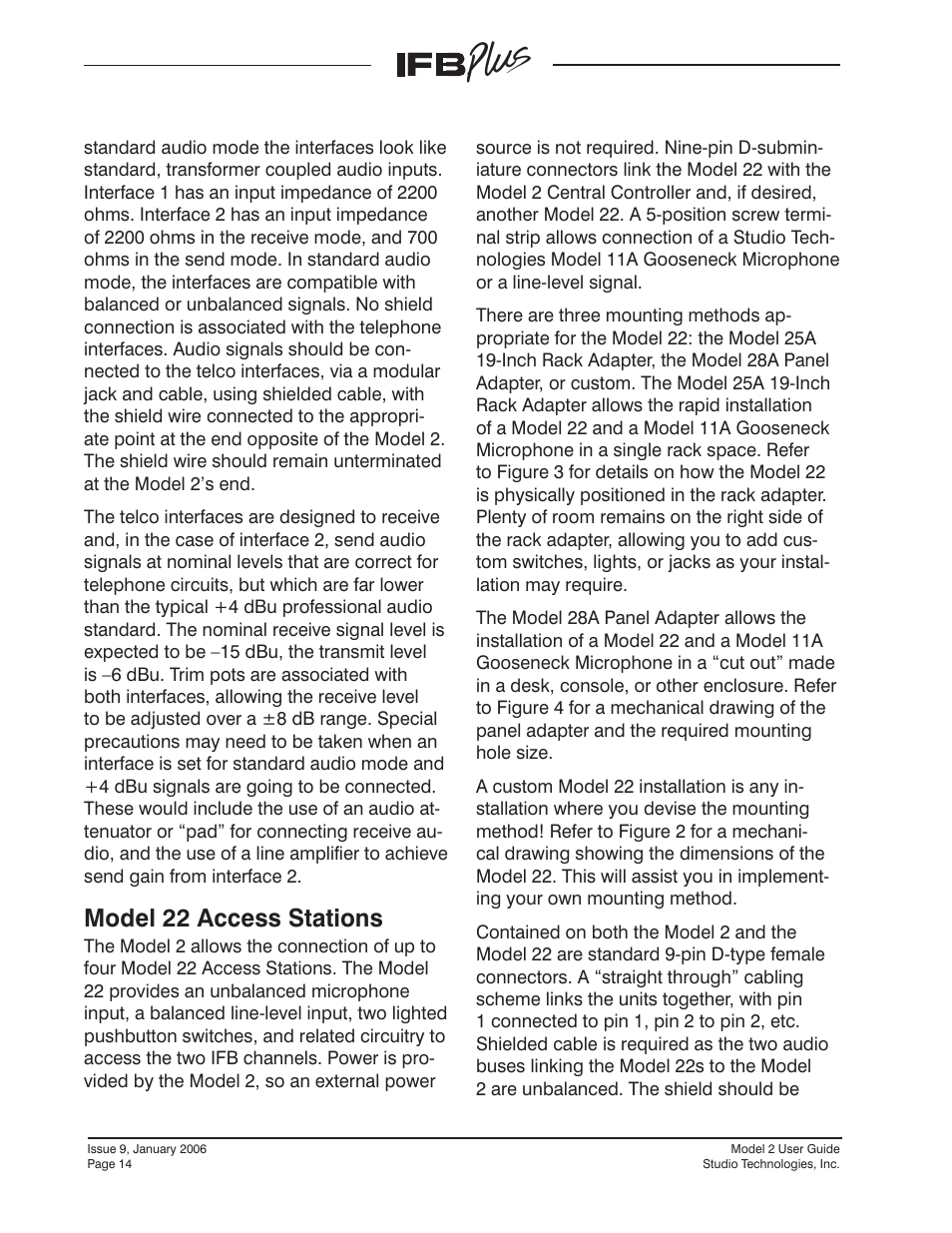 Model 22 access stations | Studio Technologies IFB Plus 2007 User Manual | Page 14 / 51