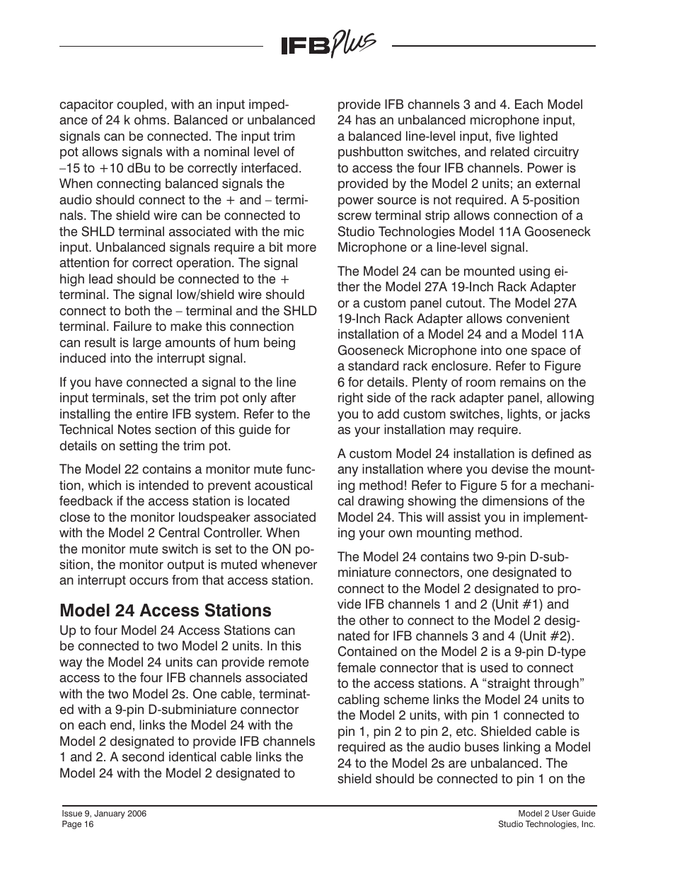 Model 24 access stations | Studio Technologies IFB Plus 2007 User Manual | Page 16 / 51